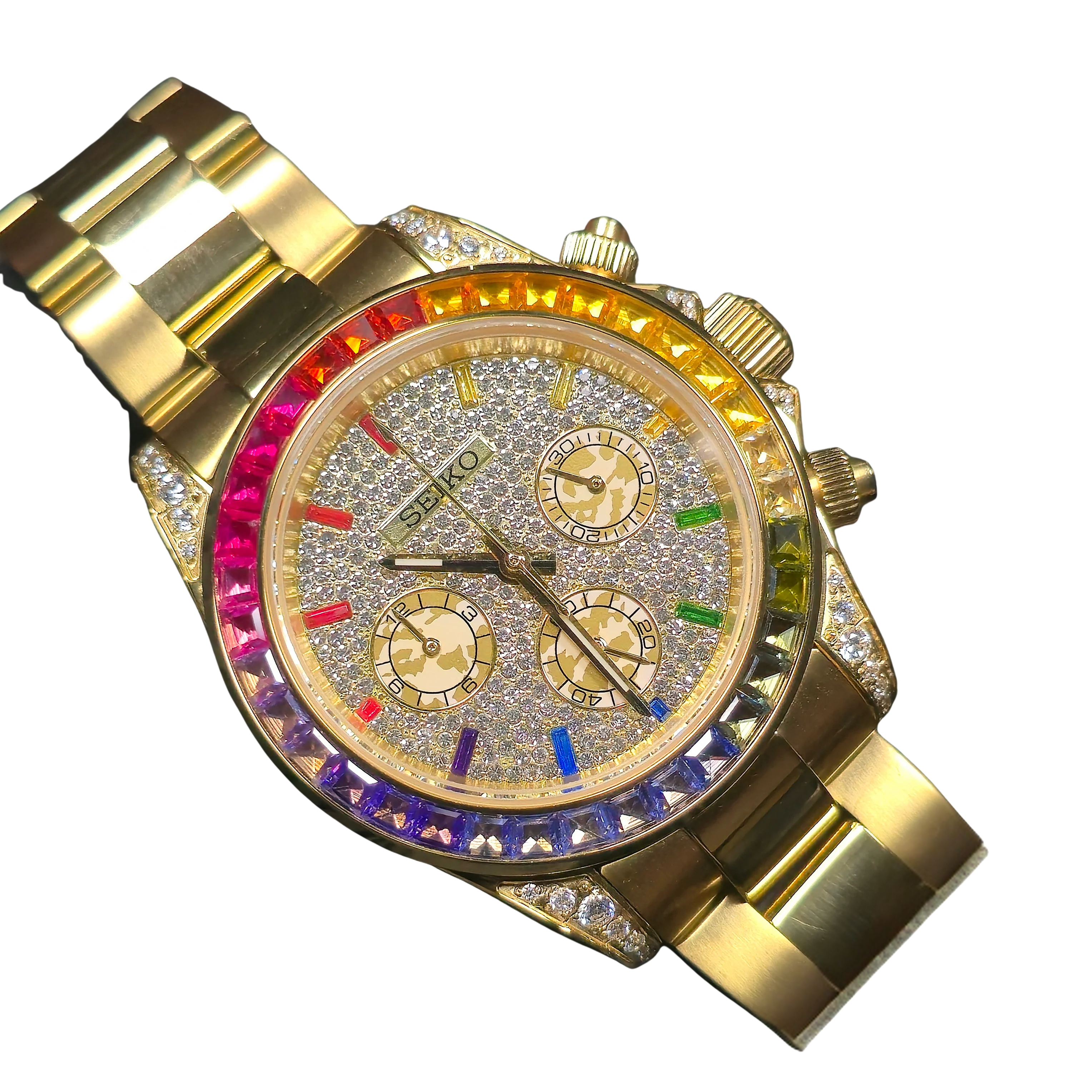Gold Rainbow Diamond Paved Dial